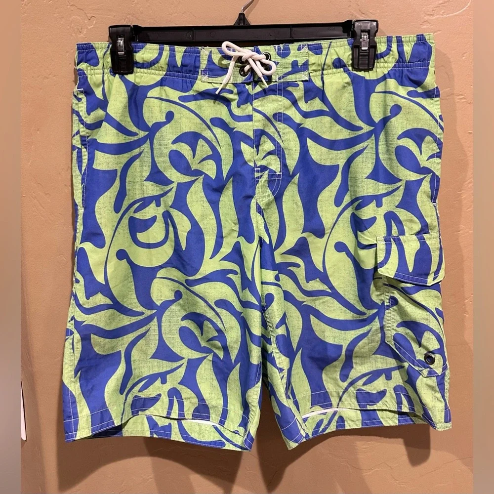 Sonoma Life + Style Board Shorts Swim Trunks Mens Size S Blue Green Pockets